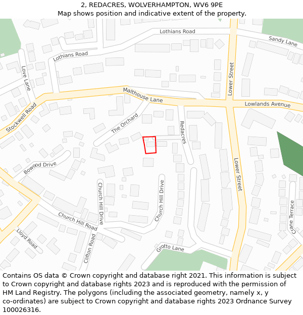 2, REDACRES, WOLVERHAMPTON, WV6 9PE: Location map and indicative extent of plot