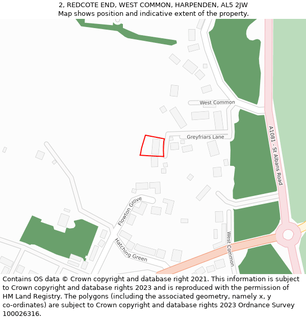 2, REDCOTE END, WEST COMMON, HARPENDEN, AL5 2JW: Location map and indicative extent of plot