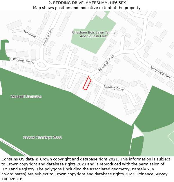 2, REDDING DRIVE, AMERSHAM, HP6 5PX: Location map and indicative extent of plot