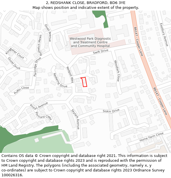 2, REDSHANK CLOSE, BRADFORD, BD6 3YE: Location map and indicative extent of plot