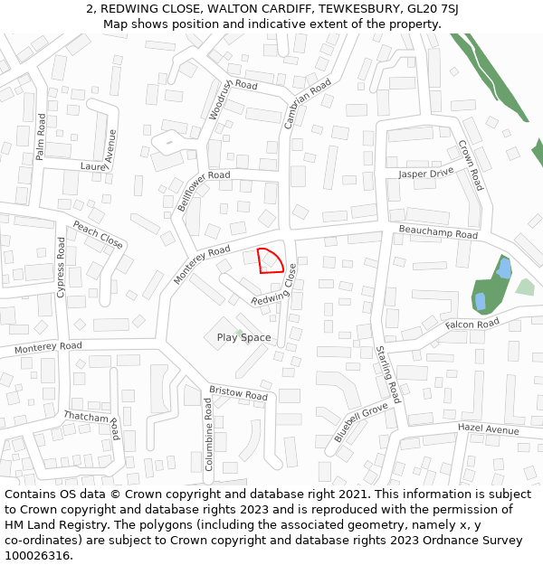 2, REDWING CLOSE, WALTON CARDIFF, TEWKESBURY, GL20 7SJ: Location map and indicative extent of plot