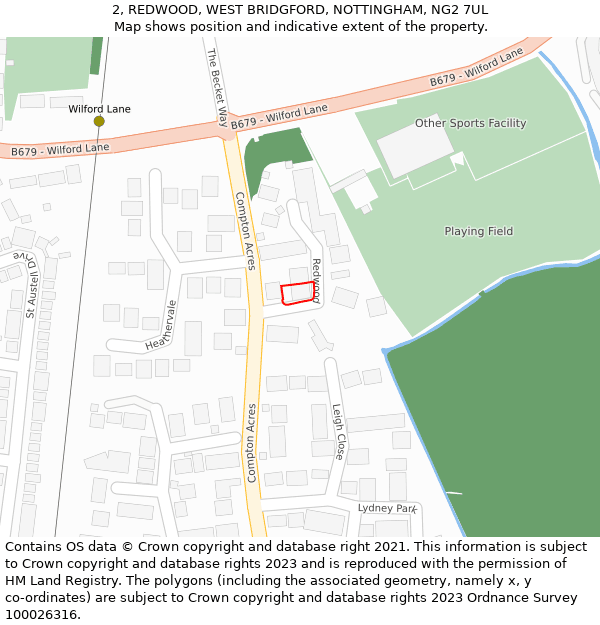 2, REDWOOD, WEST BRIDGFORD, NOTTINGHAM, NG2 7UL: Location map and indicative extent of plot