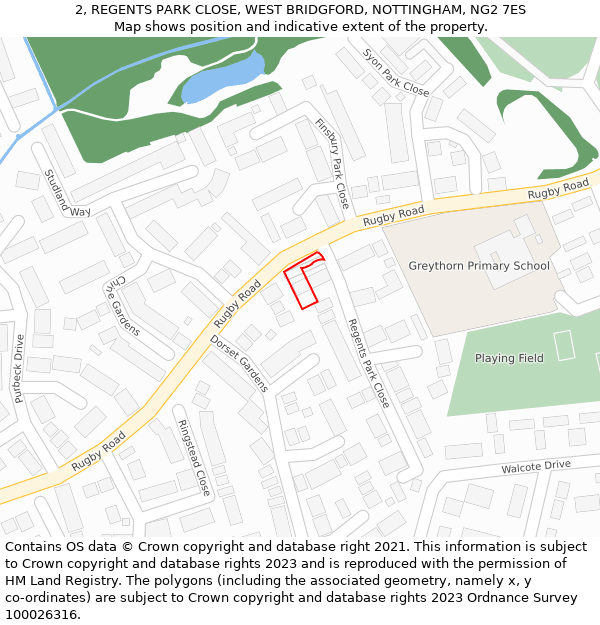 2, REGENTS PARK CLOSE, WEST BRIDGFORD, NOTTINGHAM, NG2 7ES: Location map and indicative extent of plot