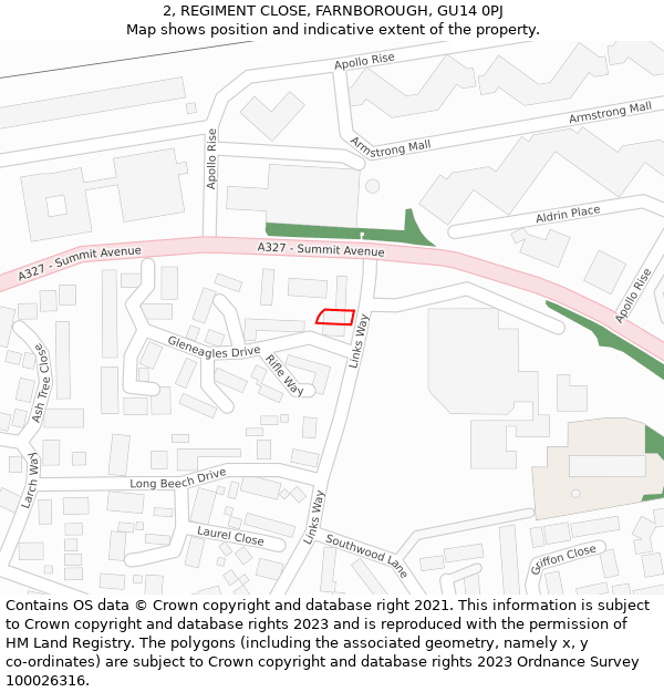 2, REGIMENT CLOSE, FARNBOROUGH, GU14 0PJ: Location map and indicative extent of plot