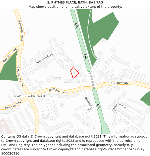 2, RHYMES PLACE, BATH, BA1 7AG: Location map and indicative extent of plot