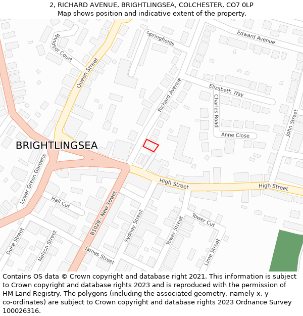 2, RICHARD AVENUE, BRIGHTLINGSEA, COLCHESTER, CO7 0LP: Location map and indicative extent of plot