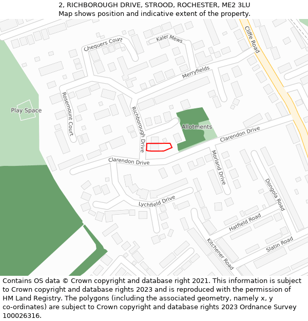 2, RICHBOROUGH DRIVE, STROOD, ROCHESTER, ME2 3LU: Location map and indicative extent of plot