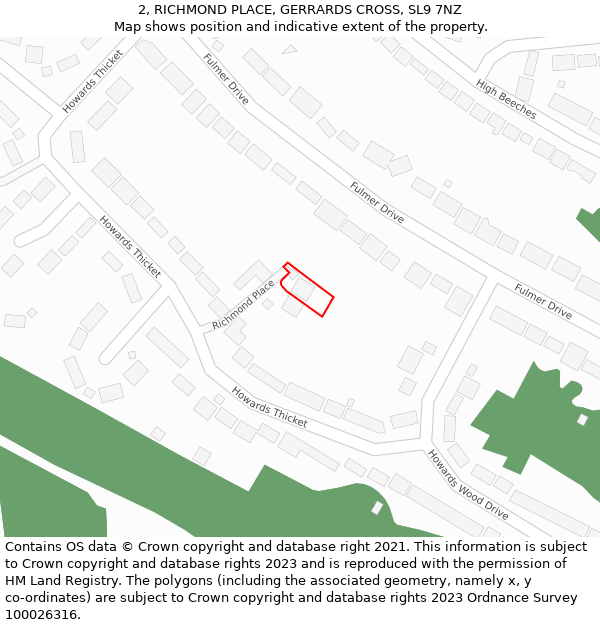 2, RICHMOND PLACE, GERRARDS CROSS, SL9 7NZ: Location map and indicative extent of plot