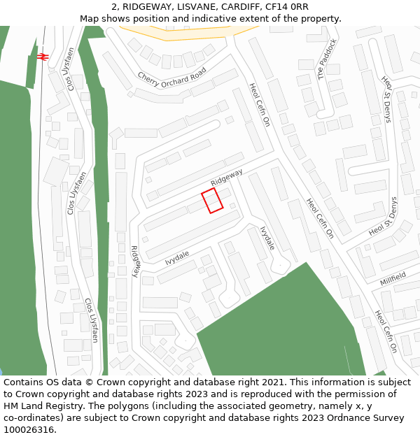2, RIDGEWAY, LISVANE, CARDIFF, CF14 0RR: Location map and indicative extent of plot