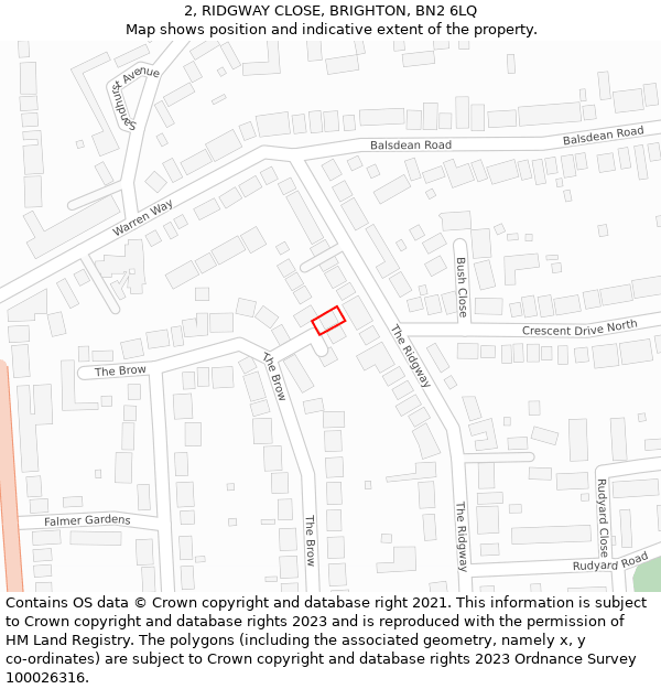 2, RIDGWAY CLOSE, BRIGHTON, BN2 6LQ: Location map and indicative extent of plot
