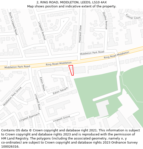 2, RING ROAD, MIDDLETON, LEEDS, LS10 4AX: Location map and indicative extent of plot