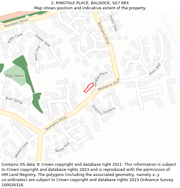 2, RINGTALE PLACE, BALDOCK, SG7 6RX: Location map and indicative extent of plot