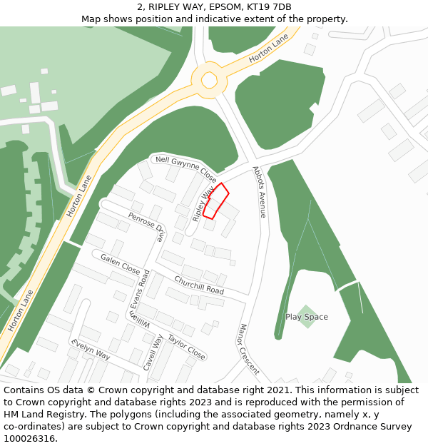 2, RIPLEY WAY, EPSOM, KT19 7DB: Location map and indicative extent of plot