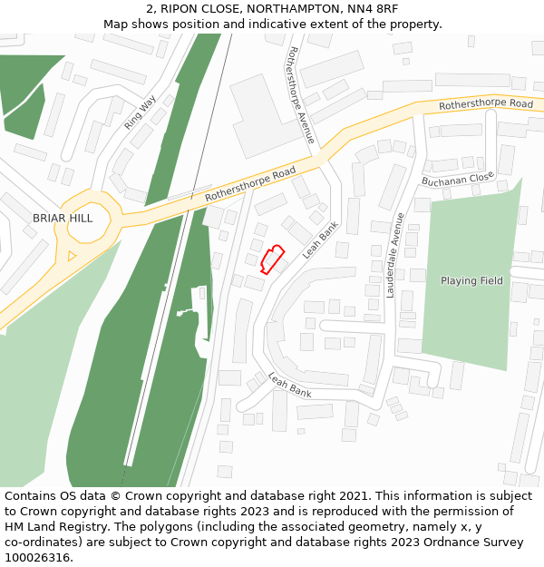 2, RIPON CLOSE, NORTHAMPTON, NN4 8RF: Location map and indicative extent of plot
