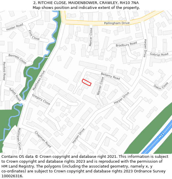 2, RITCHIE CLOSE, MAIDENBOWER, CRAWLEY, RH10 7NA: Location map and indicative extent of plot