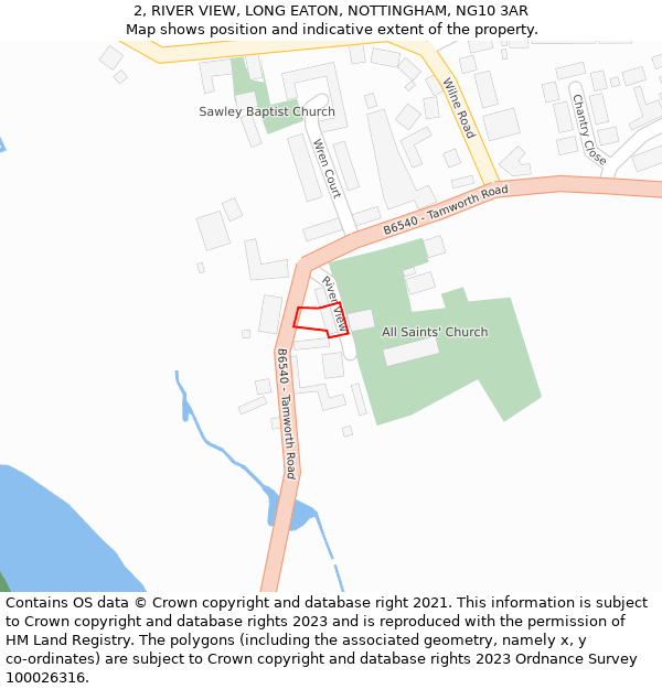 2, RIVER VIEW, LONG EATON, NOTTINGHAM, NG10 3AR: Location map and indicative extent of plot