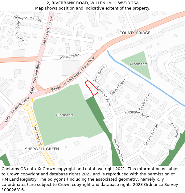 2, RIVERBANK ROAD, WILLENHALL, WV13 2SA: Location map and indicative extent of plot