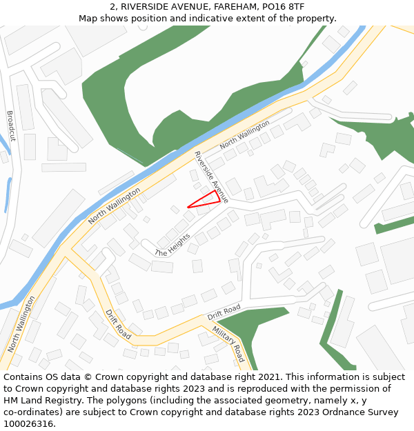 2, RIVERSIDE AVENUE, FAREHAM, PO16 8TF: Location map and indicative extent of plot
