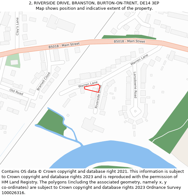 2, RIVERSIDE DRIVE, BRANSTON, BURTON-ON-TRENT, DE14 3EP: Location map and indicative extent of plot