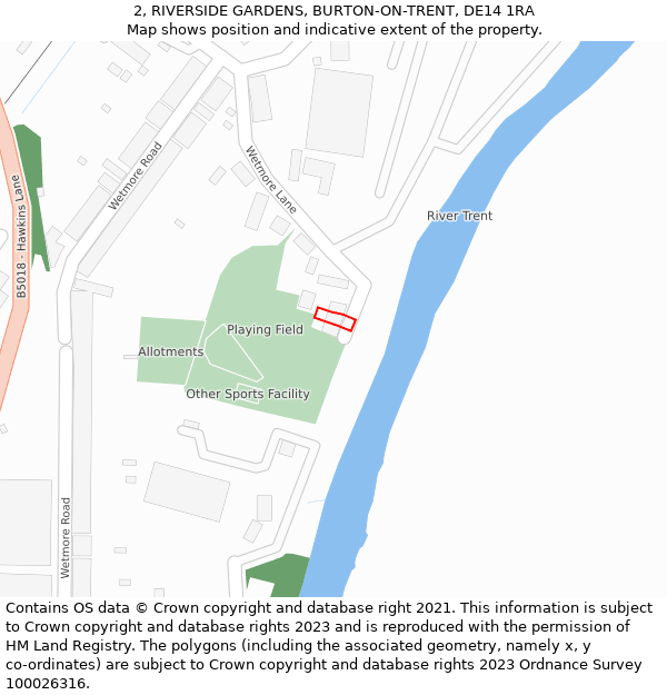 2, RIVERSIDE GARDENS, BURTON-ON-TRENT, DE14 1RA: Location map and indicative extent of plot