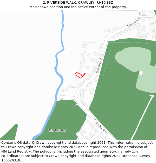 2, RIVERSIDE WALK, CRAWLEY, RH10 3SZ: Location map and indicative extent of plot