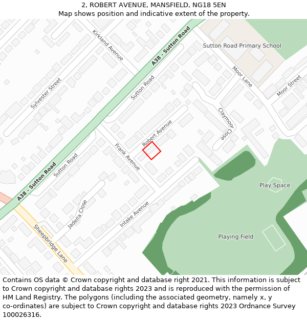 2, ROBERT AVENUE, MANSFIELD, NG18 5EN: Location map and indicative extent of plot