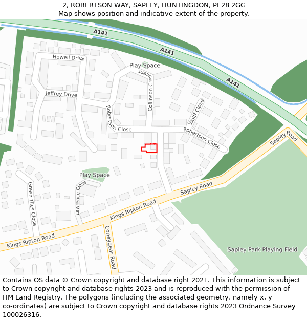 2, ROBERTSON WAY, SAPLEY, HUNTINGDON, PE28 2GG: Location map and indicative extent of plot