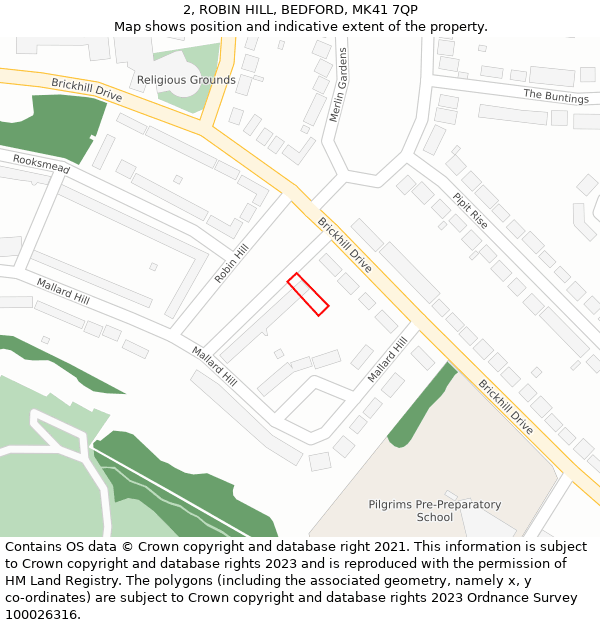 2, ROBIN HILL, BEDFORD, MK41 7QP: Location map and indicative extent of plot