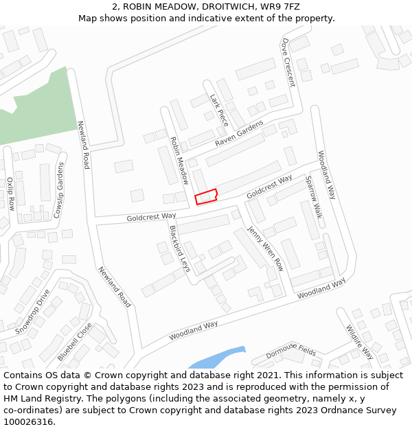 2, ROBIN MEADOW, DROITWICH, WR9 7FZ: Location map and indicative extent of plot