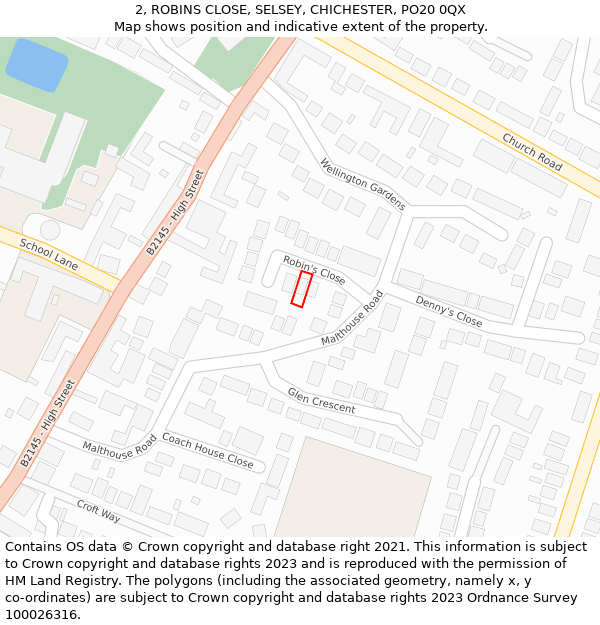 2, ROBINS CLOSE, SELSEY, CHICHESTER, PO20 0QX: Location map and indicative extent of plot