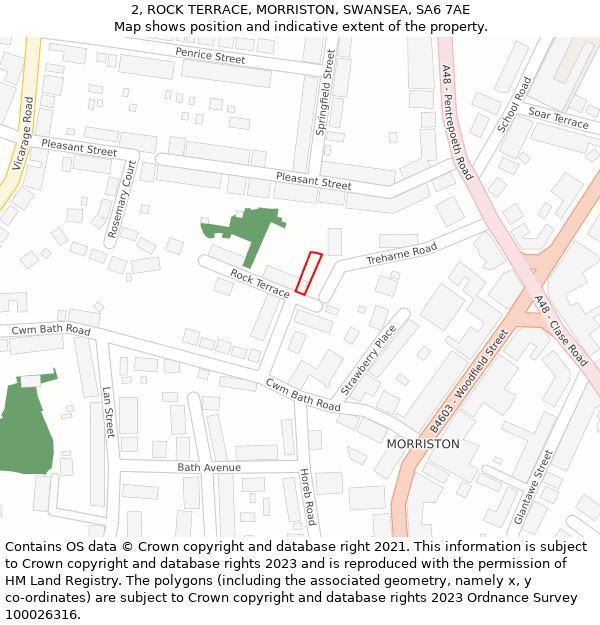 2, ROCK TERRACE, MORRISTON, SWANSEA, SA6 7AE: Location map and indicative extent of plot