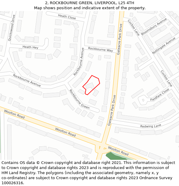 2, ROCKBOURNE GREEN, LIVERPOOL, L25 4TH: Location map and indicative extent of plot