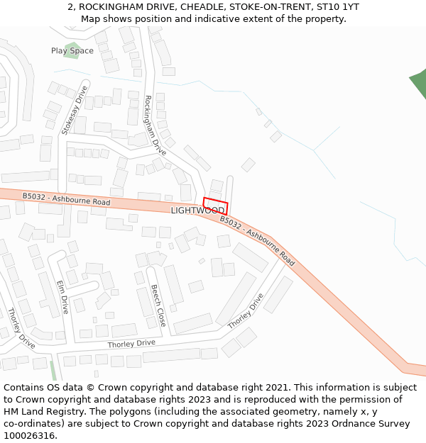2, ROCKINGHAM DRIVE, CHEADLE, STOKE-ON-TRENT, ST10 1YT: Location map and indicative extent of plot