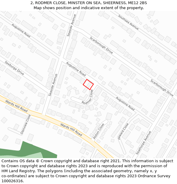 2, RODMER CLOSE, MINSTER ON SEA, SHEERNESS, ME12 2BS: Location map and indicative extent of plot