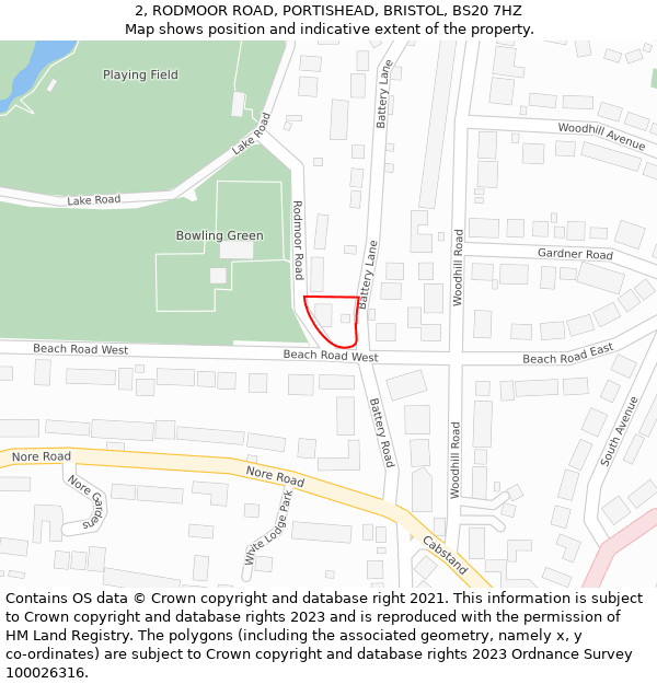 2, RODMOOR ROAD, PORTISHEAD, BRISTOL, BS20 7HZ: Location map and indicative extent of plot