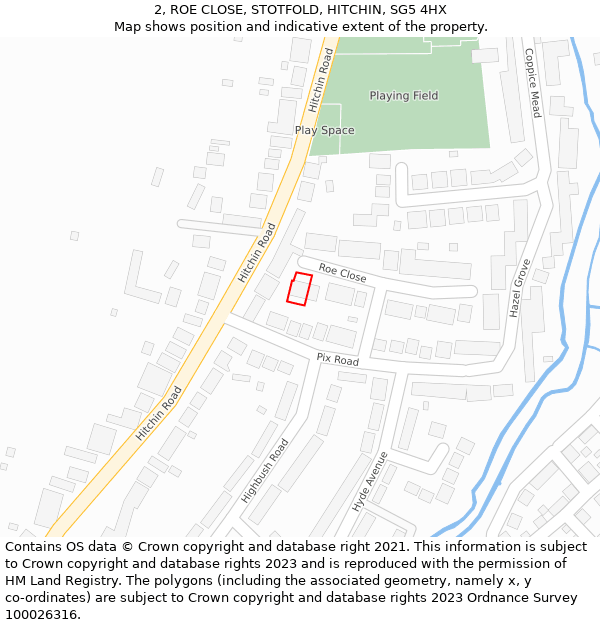 2, ROE CLOSE, STOTFOLD, HITCHIN, SG5 4HX: Location map and indicative extent of plot