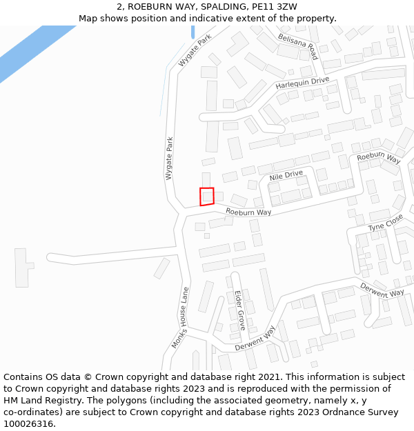2, ROEBURN WAY, SPALDING, PE11 3ZW: Location map and indicative extent of plot