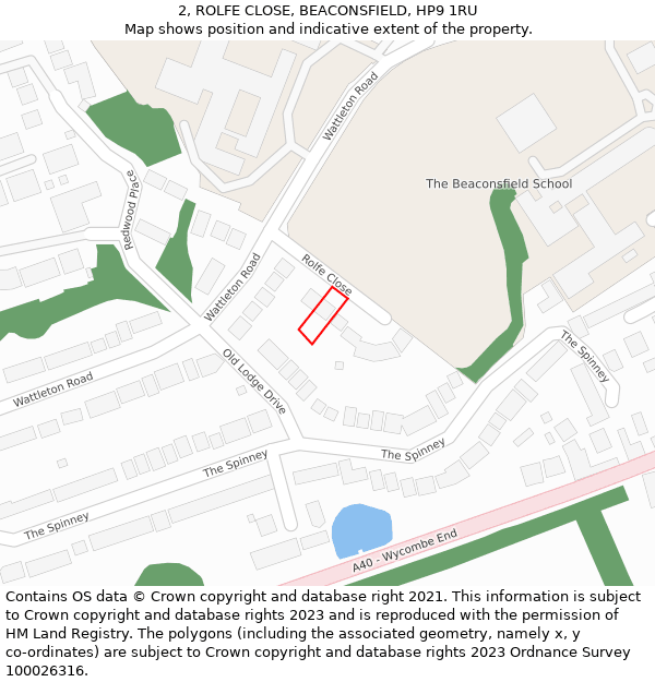 2, ROLFE CLOSE, BEACONSFIELD, HP9 1RU: Location map and indicative extent of plot