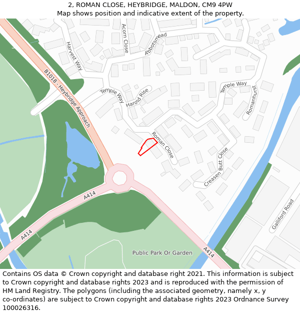 2, ROMAN CLOSE, HEYBRIDGE, MALDON, CM9 4PW: Location map and indicative extent of plot