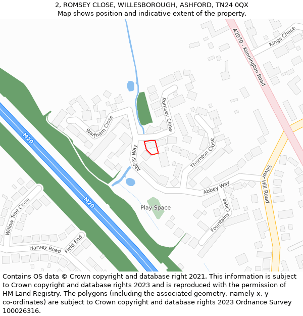 2, ROMSEY CLOSE, WILLESBOROUGH, ASHFORD, TN24 0QX: Location map and indicative extent of plot