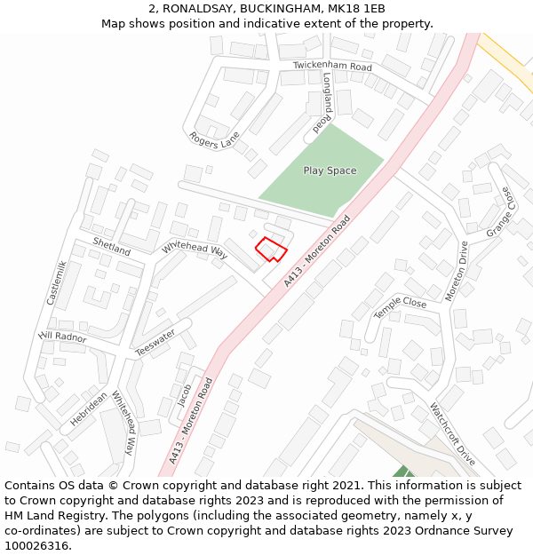 2, RONALDSAY, BUCKINGHAM, MK18 1EB: Location map and indicative extent of plot