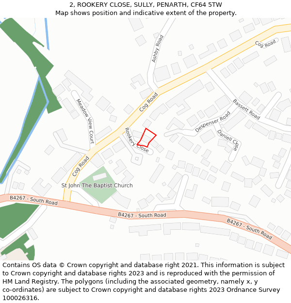 2, ROOKERY CLOSE, SULLY, PENARTH, CF64 5TW: Location map and indicative extent of plot