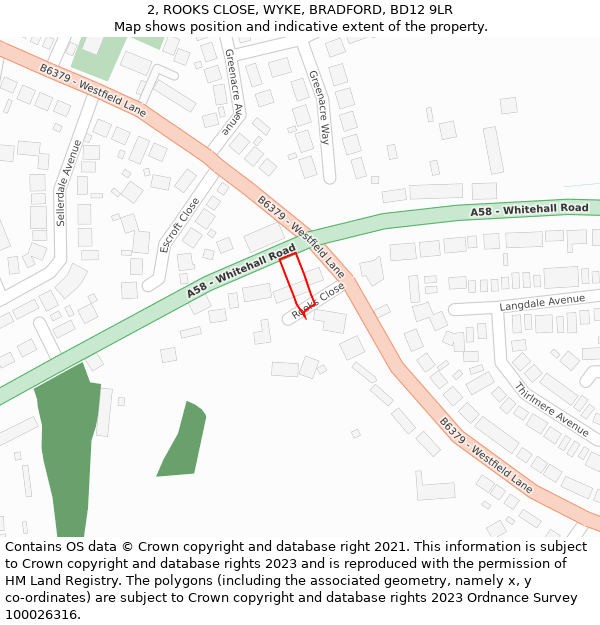 2, ROOKS CLOSE, WYKE, BRADFORD, BD12 9LR: Location map and indicative extent of plot