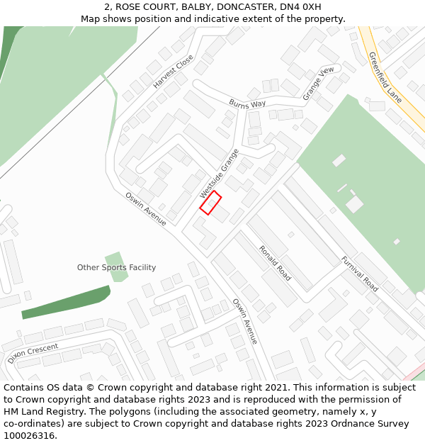 2, ROSE COURT, BALBY, DONCASTER, DN4 0XH: Location map and indicative extent of plot