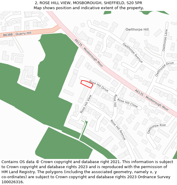 2, ROSE HILL VIEW, MOSBOROUGH, SHEFFIELD, S20 5PR: Location map and indicative extent of plot