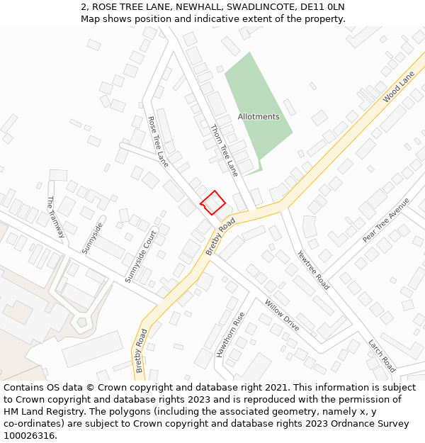 2, ROSE TREE LANE, NEWHALL, SWADLINCOTE, DE11 0LN: Location map and indicative extent of plot