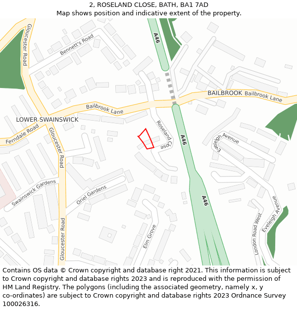 2, ROSELAND CLOSE, BATH, BA1 7AD: Location map and indicative extent of plot