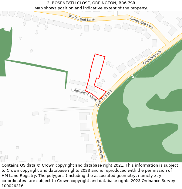 2, ROSENEATH CLOSE, ORPINGTON, BR6 7SR: Location map and indicative extent of plot