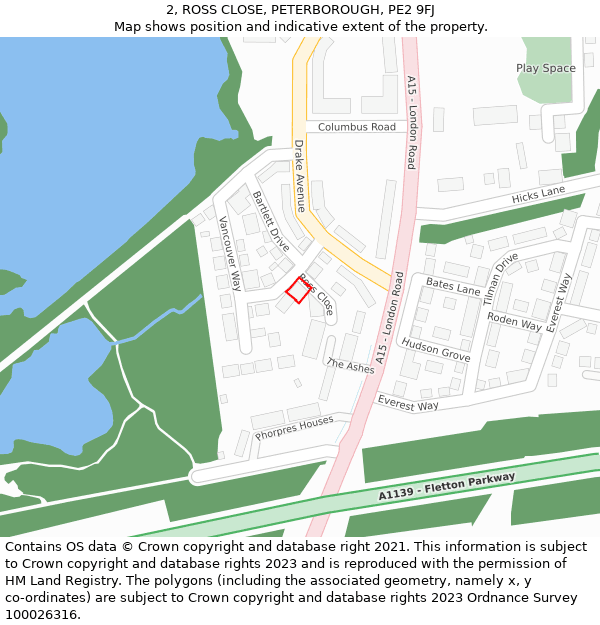 2, ROSS CLOSE, PETERBOROUGH, PE2 9FJ: Location map and indicative extent of plot