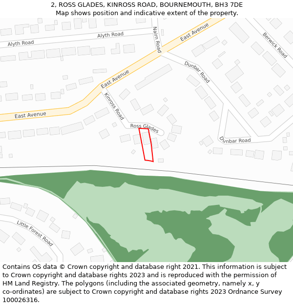 2, ROSS GLADES, KINROSS ROAD, BOURNEMOUTH, BH3 7DE: Location map and indicative extent of plot